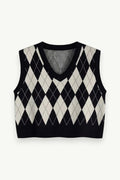 Vintage Plaid Knit Crop Vest