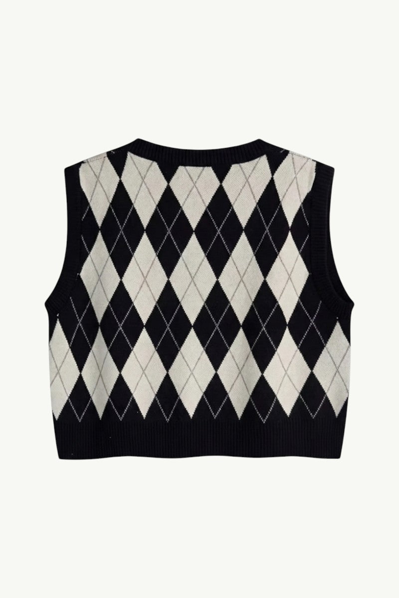 Vintage Plaid Knit Crop Vest