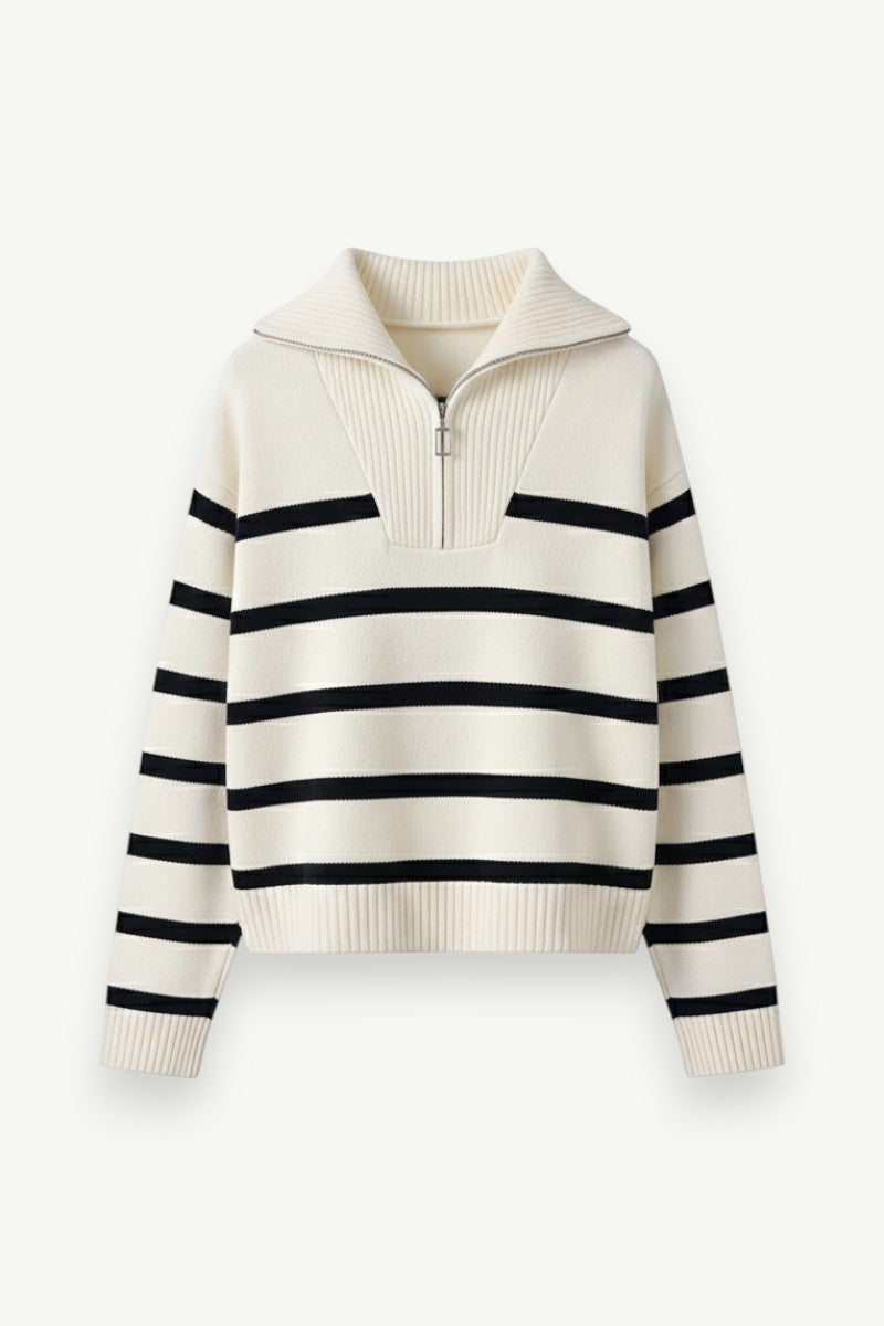 Striped Zip-Neck Knit Pullover