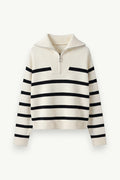 Striped Zip-Neck Knit Pullover