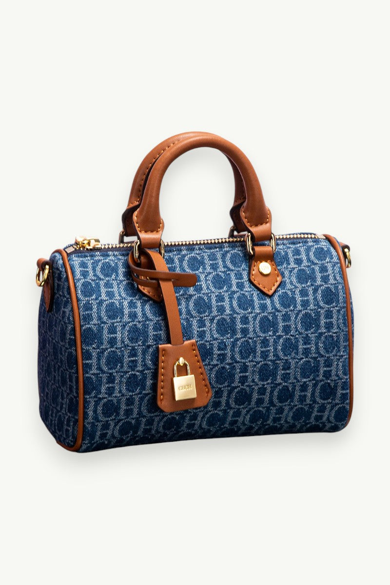 Denim-Splice Pillow Shoulder Bag