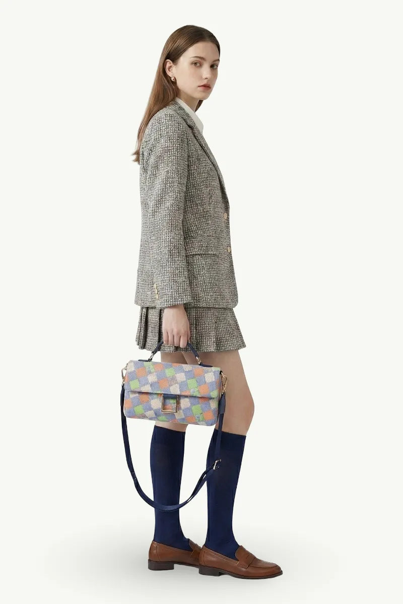 Geometric Embroidered Satchel Bag