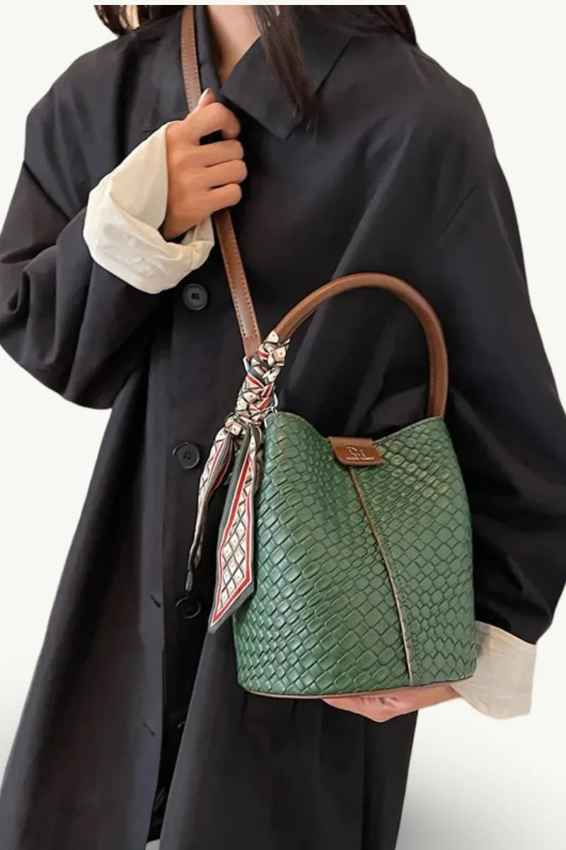 Woven-Effect Bucket Shoulder Bag