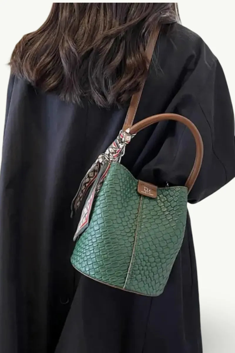 Woven-Effect Bucket Shoulder Bag