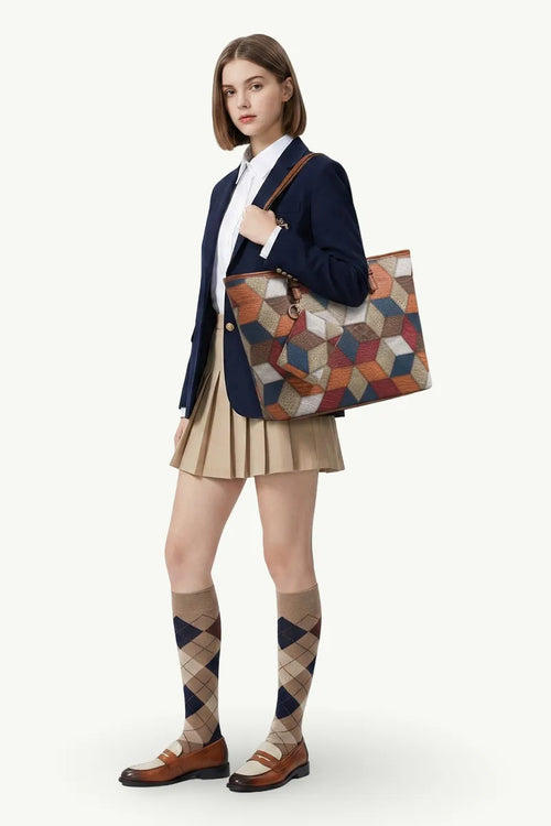 Cross-Pattern Fashion Satchel