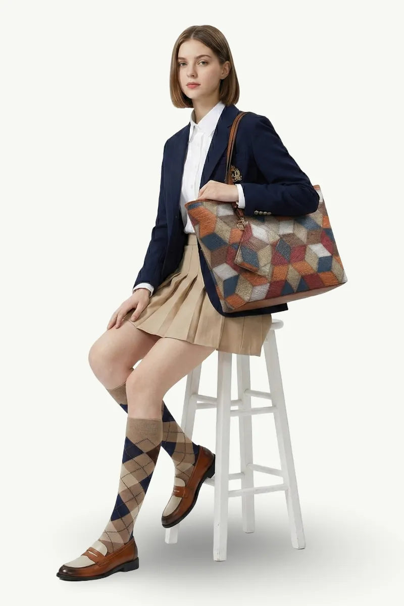 Cross-Pattern Fashion Satchel
