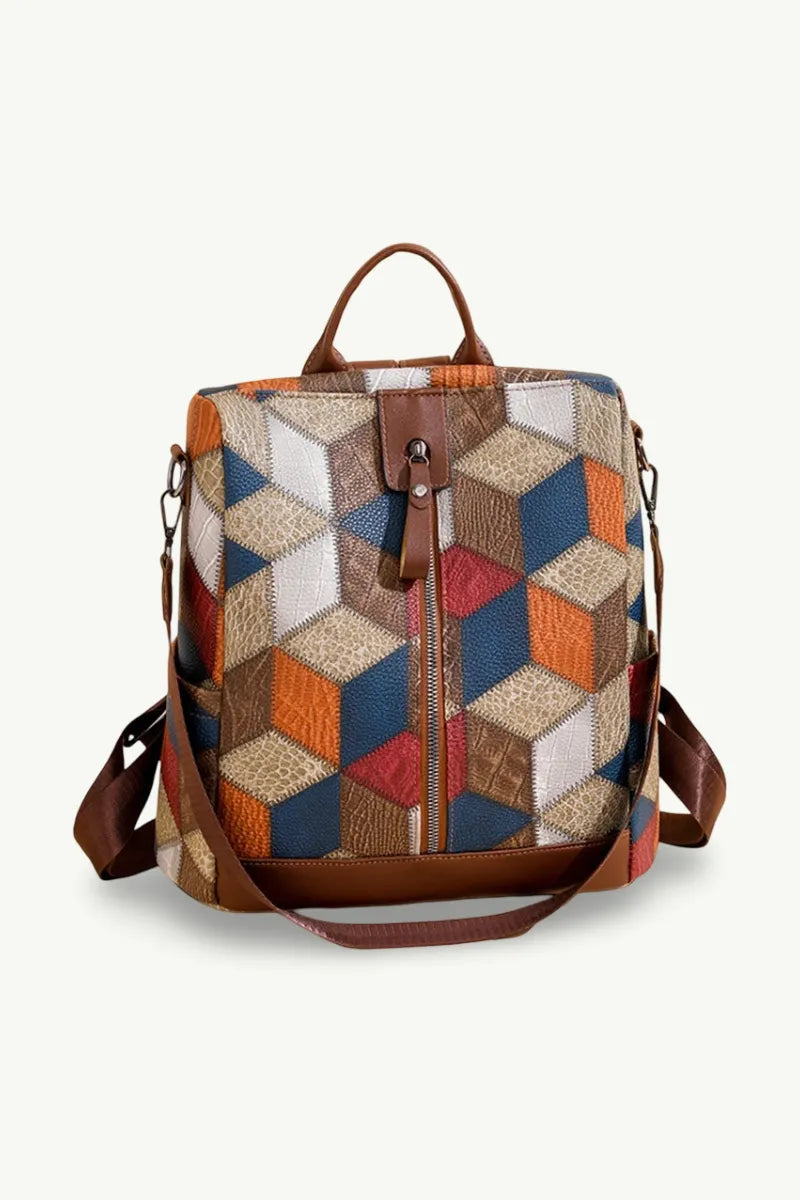 Plaid Patchwork Casual Backpack