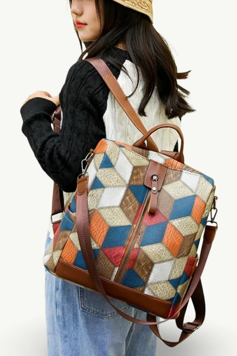 Plaid Patchwork Casual Backpack