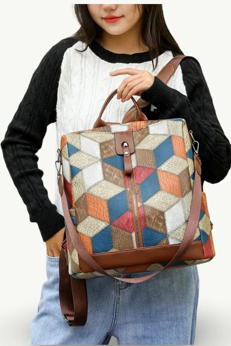Plaid Patchwork Casual Backpack
