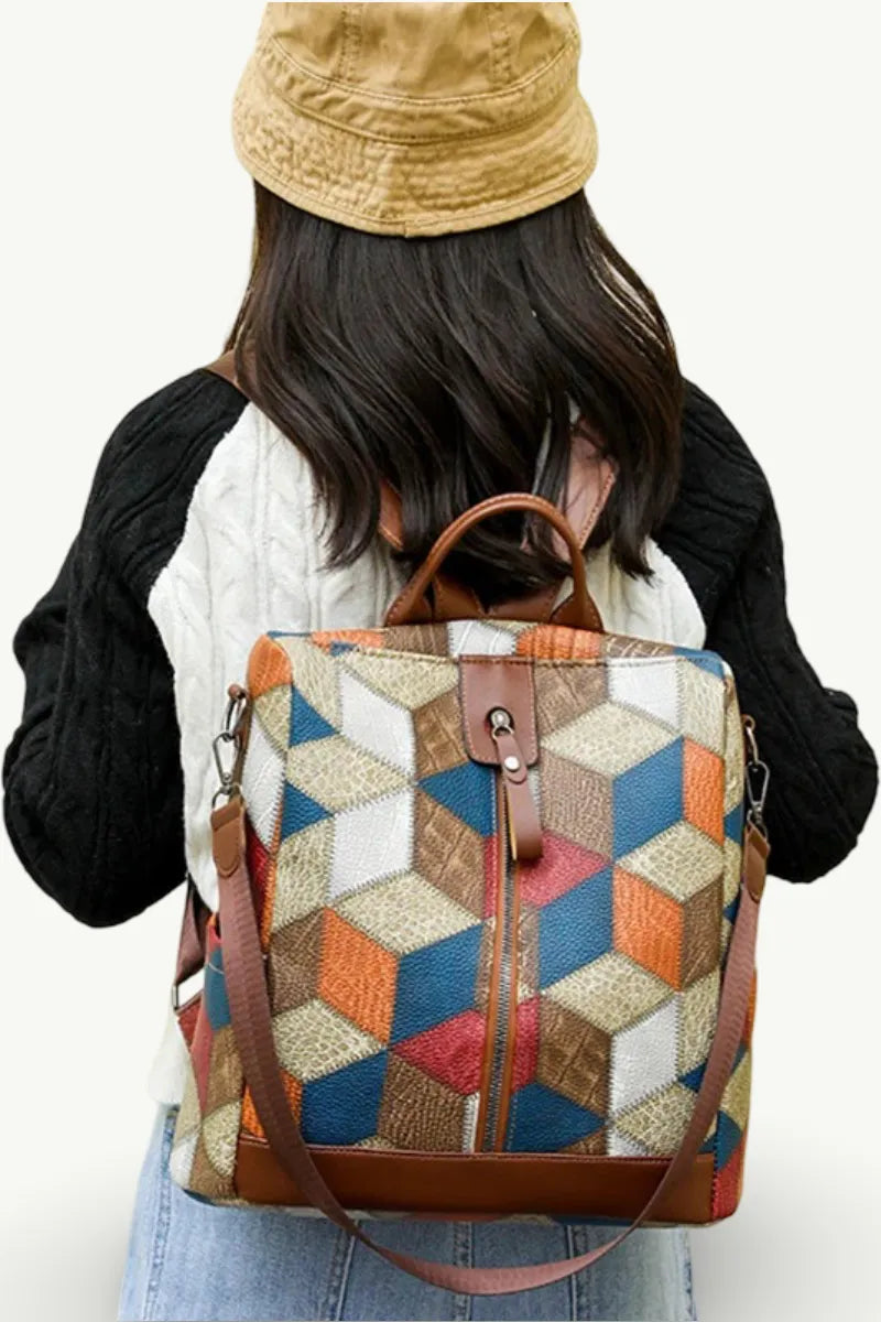Plaid Patchwork Casual Backpack