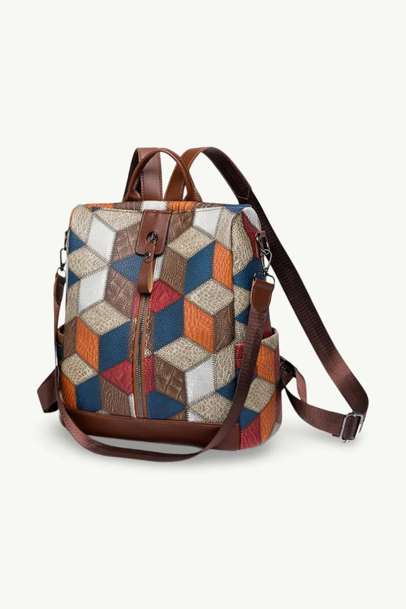 Plaid Patchwork Casual Backpack