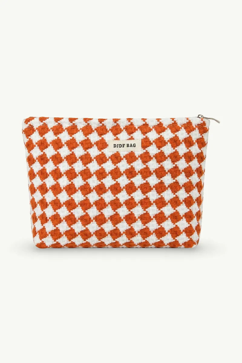 Red Plaid Zipper Cosmetic Organizer
