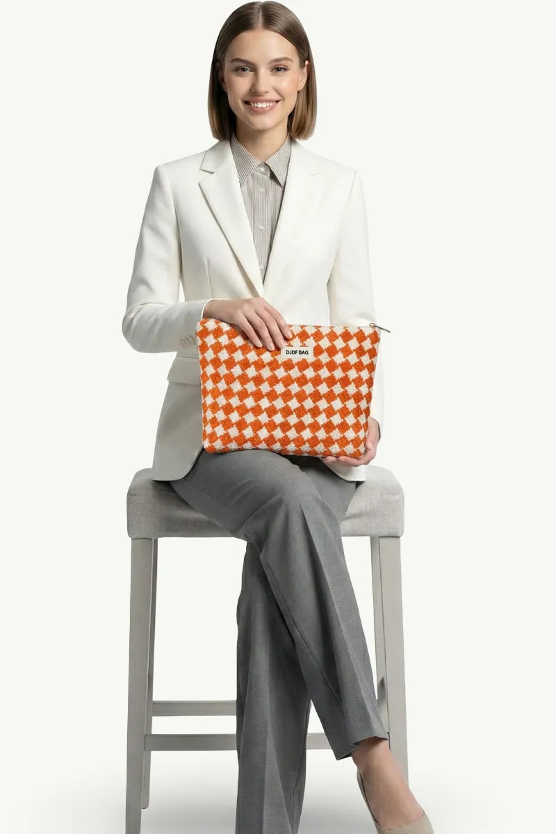 Red Plaid Zipper Cosmetic Organizer