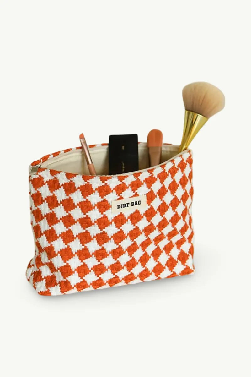 Red Plaid Zipper Cosmetic Organizer
