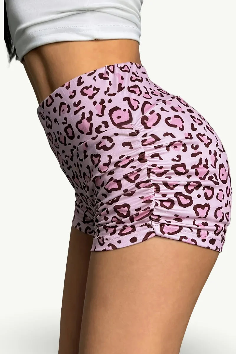 Pink Leopard Slim-Fit Shorts