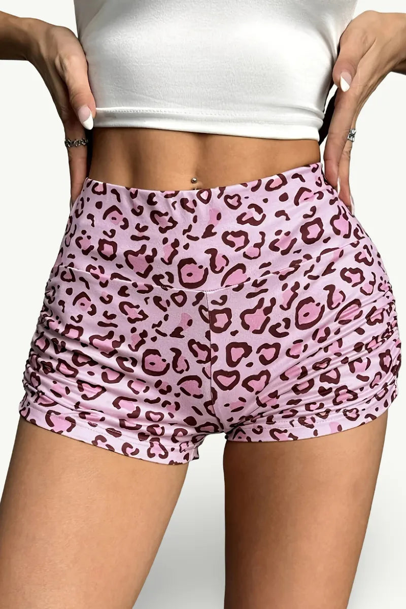 Pink Leopard Slim-Fit Shorts