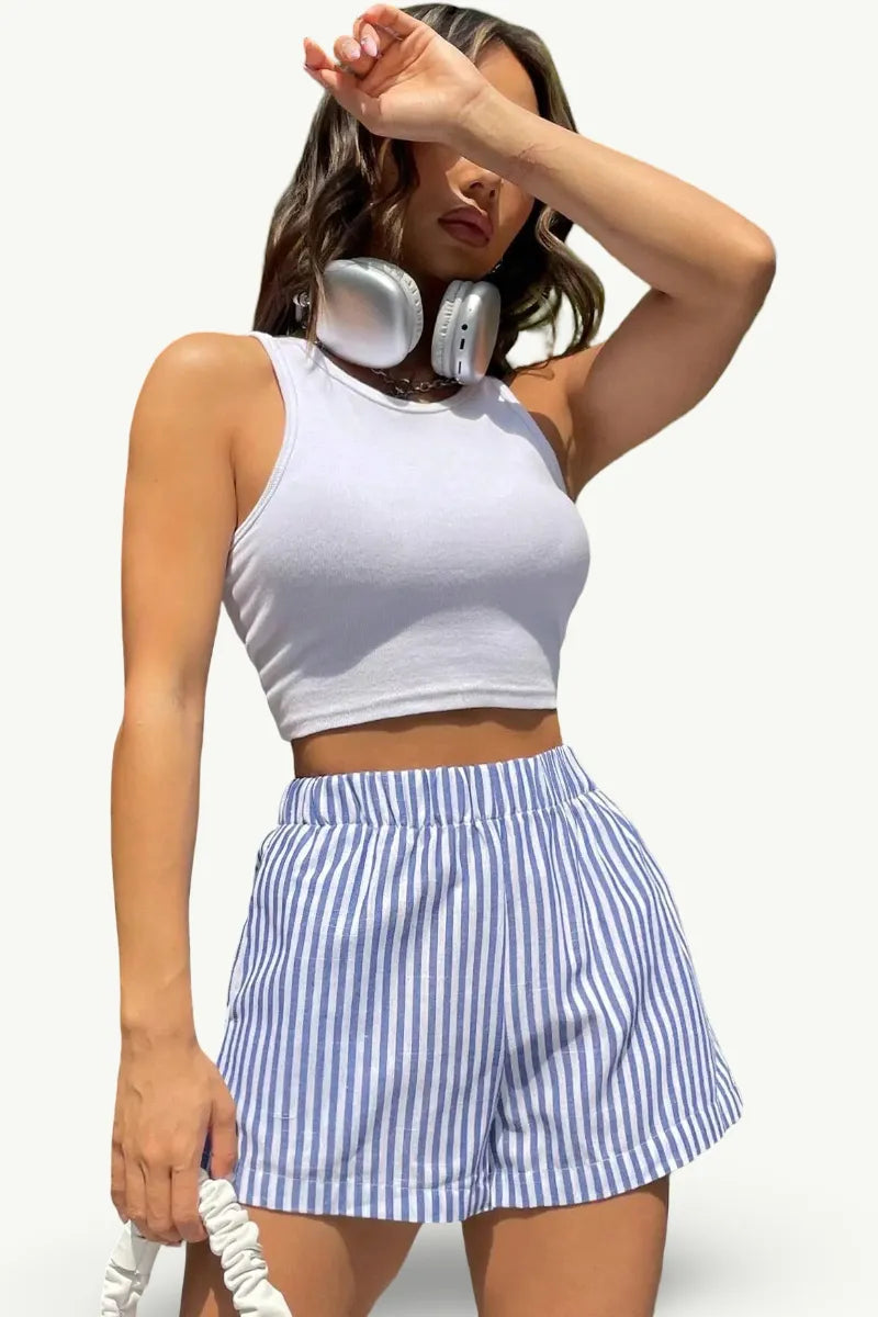 Striped Mid-Waist Beach Shorts