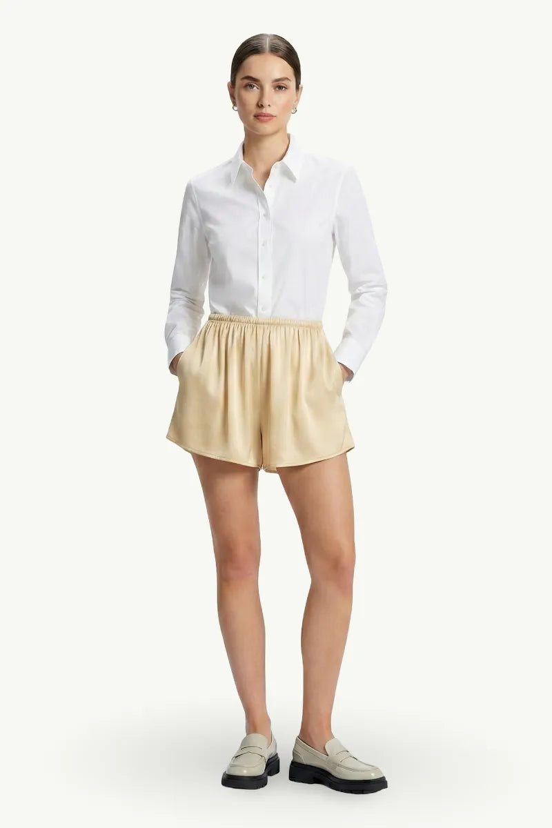 Pure Silk Elastic-Waist Lounge Shorts
